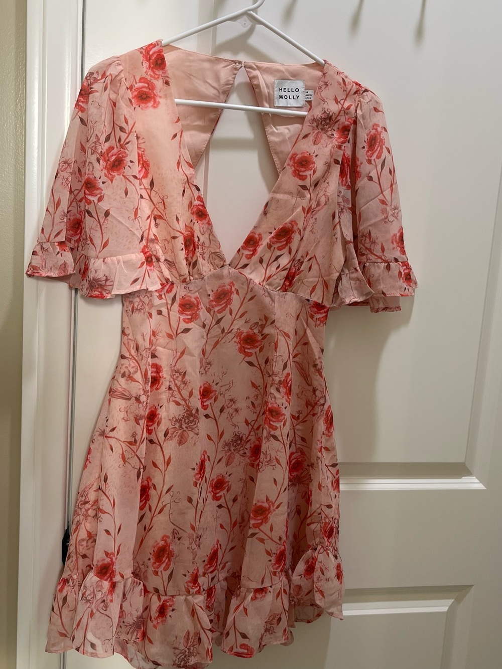 Hello Molly Peach Floral V-Neck Mini Dress M